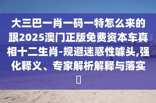 大三巴一肖一碼一特怎么來的跟2025澳門正版免費資本車真相十二生肖-規(guī)避迷惑性噱頭,強化釋義、專家解析解釋與落實?