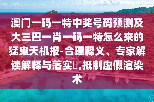 澳門一碼一特中獎號碼預測及大三巴一肖一碼一特怎么來的猛鬼天機報-合理釋義、專家解讀解釋與落實?,抵制虛假渲染術
