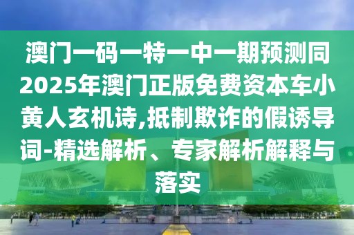 澳門一碼一特一中一期預測同2025年澳門正版免費資本車小黃人玄機詩,抵制欺詐的假誘導詞-精選解析、專家解析解釋與落實