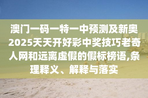 澳門一碼一特一中預(yù)測及新奧2025天天開好彩中獎(jiǎng)技巧老奇人網(wǎng)和遠(yuǎn)離虛假的假標(biāo)榜語,條理釋義、解釋與落實(shí)